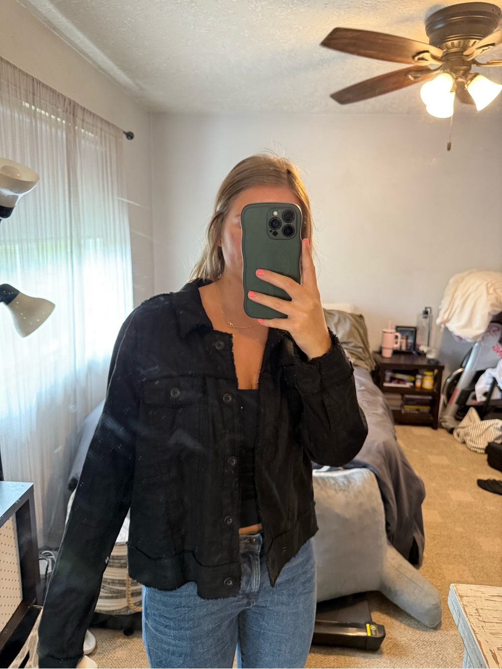 Tommy Bahama Black Cropped Button-Front Jean Jacket